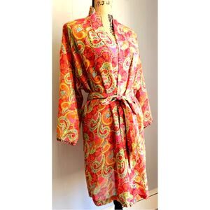 Josie Natori Floral Pink Kimono Belted Robe, Sz S, New